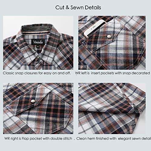 MEN’S WESTERN SNAP CASUAL SHIRT TWO POCKET LONG SLEEVE FLANNEL SHIRT (WHTBRW. 2X)