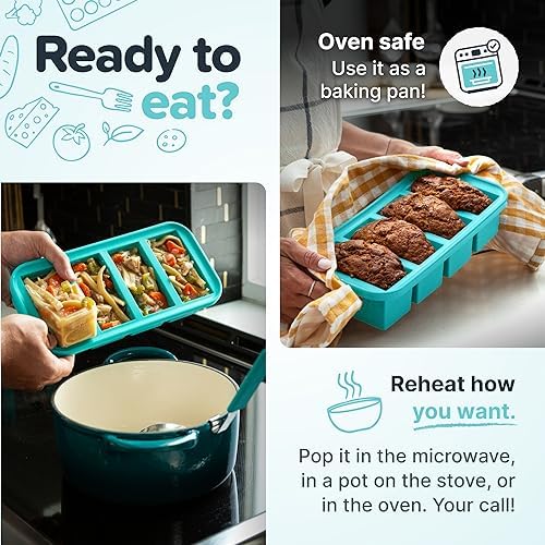 Souper Cubes 2 Cup Silicone Molds for Food, Aqua, 2-Pack | 100% Platinum-Cured Silicone Freezer Molds, Oven and Microwave Safe, Perfect for Freezing Lasagna, Casseroles and More