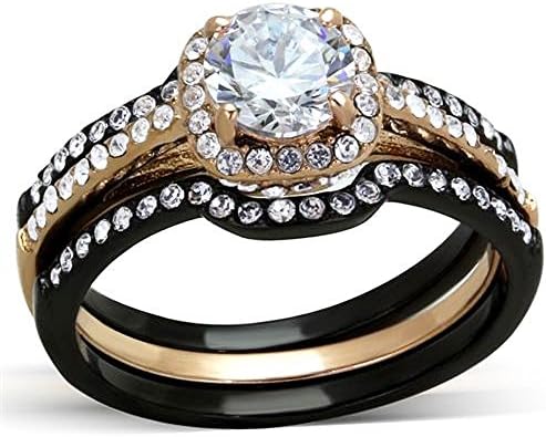 Vip Jewelry Co 1.75 Ct Halo Round Cut CZ Black Stainless Steel Wedding Ring Set Women's Size 5-10 (6)