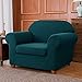 SUBRTEX Stretch Armchair Sofa Slipcover 2 Piece Sofa Cover 1 Seater Soft Couch Slipcover Washable Furniture Covers, Jacquard Fabric Small Checks(Turquoise,Armchair)