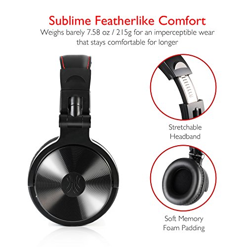 Wireless/Wired Over Ear Headsets, 30 Hrs Stereo Bluetooth Headphones with 3.5mm 1/8" Male to 6.3mm 1/4" Male Cable for DJing, Foldable Headset with Deep Bass, 50mm Neodymium Drivers for PC, Phone