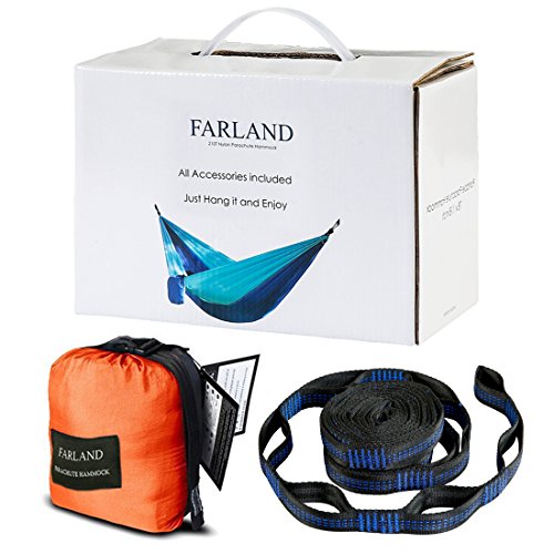 FARLAND Outdoor Camping Hammock - Portable Anti-fade Nylon Double Hammock with 2 Piece 16 Loop Straps by Parachute Lightweight Hammock for Hiking Backpacking - Thumbnail 7