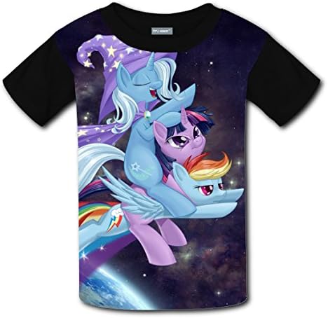 T-shirt wizard riding a unicorn on a rainbow in space cool unisex Children T-shirt M