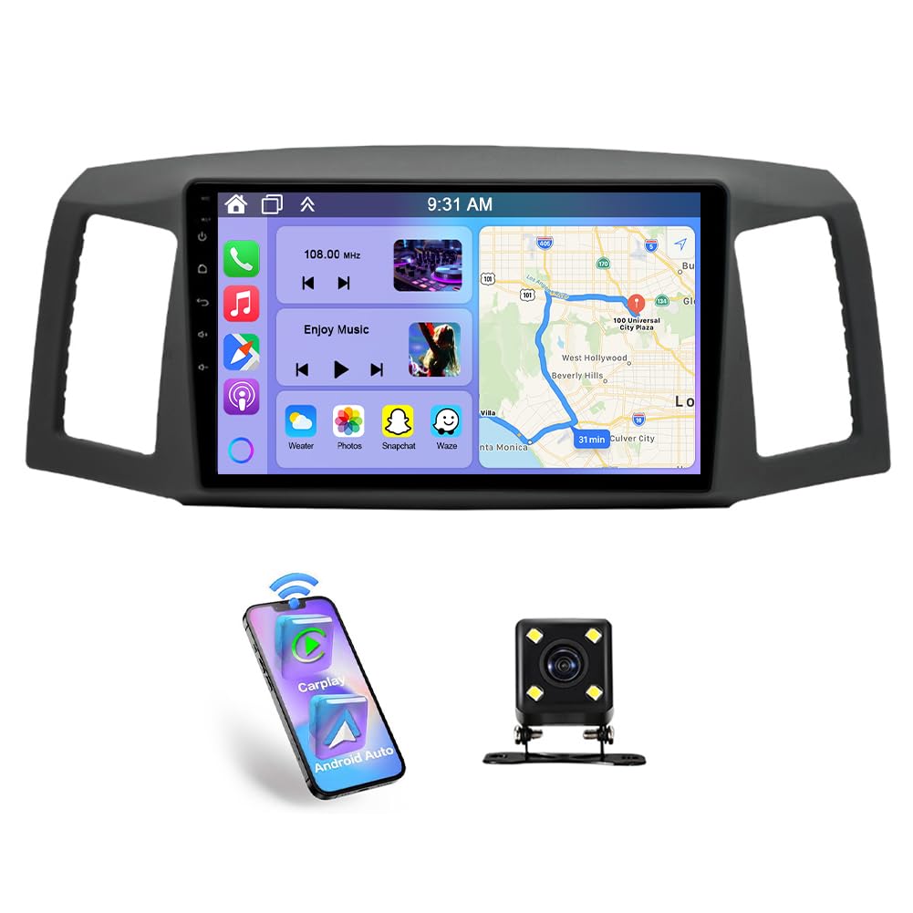 Photo 1 of 10" 4G+64G Android 14 Double Din Car Stereo for Jeep Grand Cherokee 2004-2007 Touchscreen Car Radio Receiver Head Unit w/Wireless Carplay and Android Auto GPS Navi Bluetooth WiFi FM AHD Backup Camera