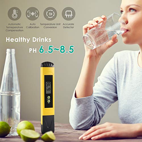 Digital PH Meter, VANTAKOOL PH Meter 0.01 PH High Accuracy Water Quality Tester with 0-14 PH Measurement Range for Household Drinking, Pool and Aquarium Water PH Tester Design with ATC (yellow)