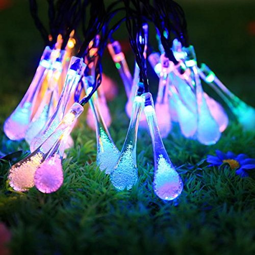 Christmas String Lights,20Ft 30LED String Fairy Light Solar Powered Water Drop Shaped, Waterproof for Outdoor & Indoor, Home, Patio, Lawn, Garden, Party, and Holiday Decorations