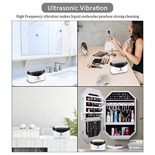 Ultrasonic Jewelry Cleaner -Silver Cleaner for Jewelry Rings with Watch Holder,Cleaning Basket,304 SUS Tank for Eyeglasses Watches Coins Tools Razors Earrings Necklaces Dentures 20 Ounces