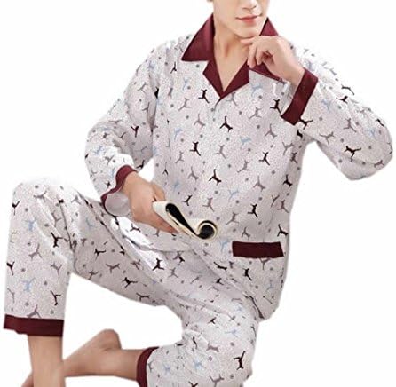 Fulok Mens Leisure Splice Printed Cotton Pajama Set red L