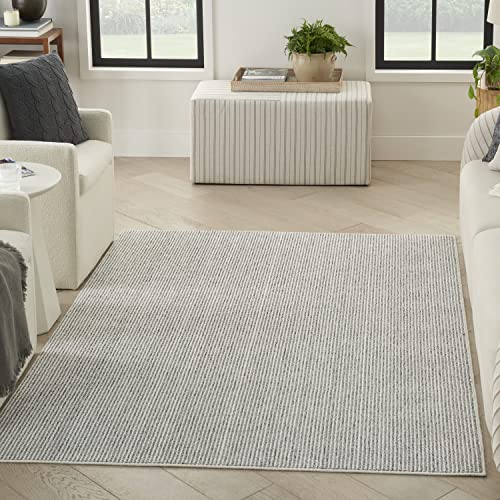 Nourison Home Textured Home Ivory Grey 5'3" x 7' Area Rug - Easy Clean, Non She…