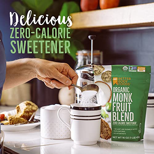 BetterBody Foods Organic Monk Fruit Sweetener Blend, Raw Cane Sugar