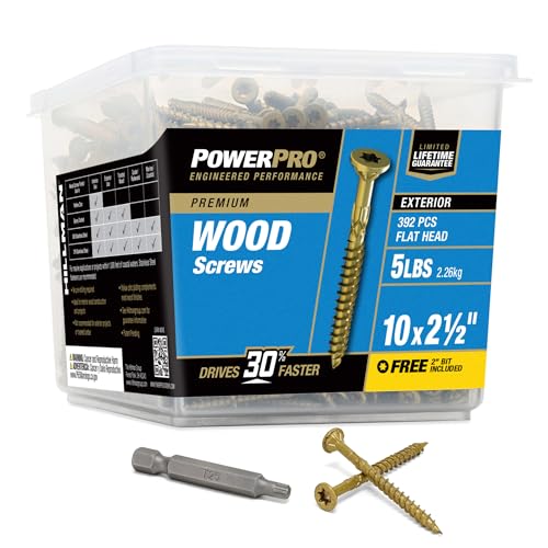 Power Pro 48612 Lot de 415 vis à bois de qualité supérieure pour terrasse extérieure, résistantes à la rouille, bronze avec revêtement époxy, pot de 2,3 kg