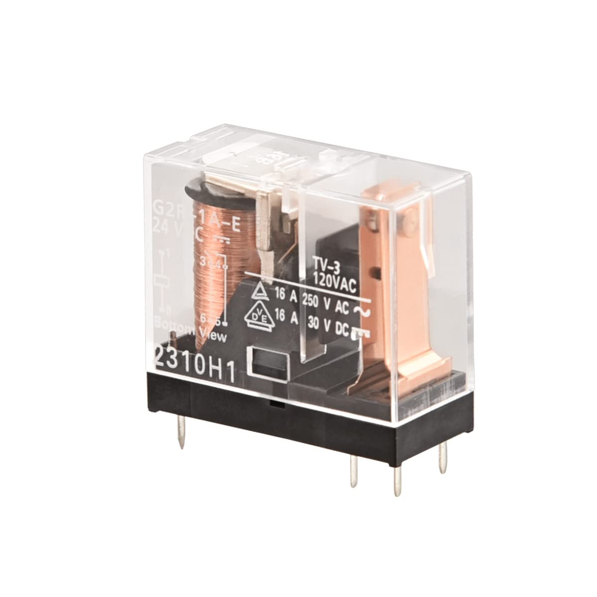 Heschen Relay Electromagnetic, G2R-1A-E, 24VDC, SPST-NO, 16A/250VAC, Mounting PCB, 6 pin