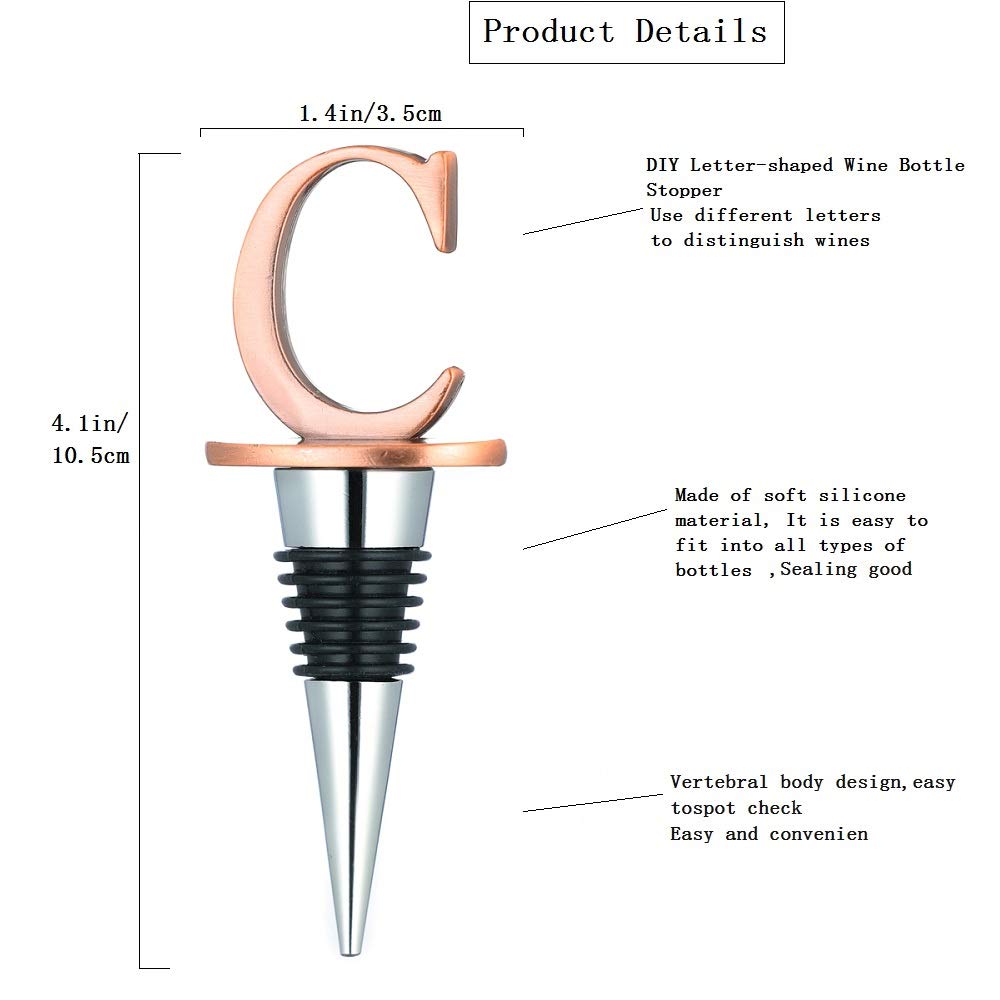 Wine Stoppers,Reusable Wine Preserver,Zinc Alloy and Food Grade Silicone Material,New DIY Letter-shaped Wine Bottle Stopper Funny Gift (Letters C)