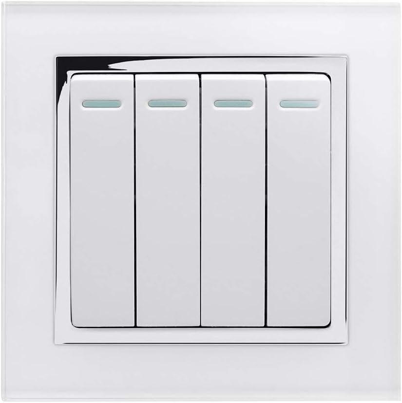 Retrotouch Crystal Quad Light Switch, White Chrome Trim, 2-Way, 10AX, White Glass - Image 3