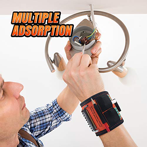 JelBo Magnetic Wristband, Magnetic Tool Belt Holder, Adjustable Tool Organizer Screw Holder with Powerful Magnets for Holding Screws, Tools, Nails, Drill Bits