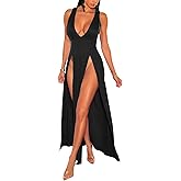 Sexy Maxi Dress for Women Sleeveless Front High Split Deep V Neck Party Long Bodycon Tank Dress