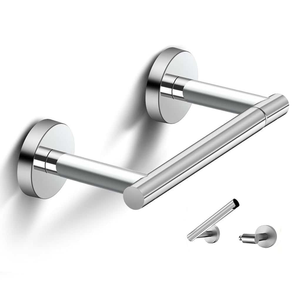Toilet Roll Holder Wall Mounted, Toilet Roll Holders, Chrome Toilet Roll Holder, Stainless Steel Toilet Paper Holder, Double Post Pivoting Toilet Paper Holders for Bathroom & Kitchen, WC (Silver)