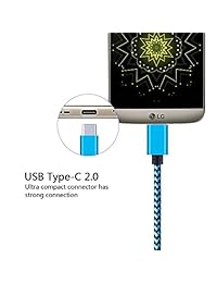 Cable USB Type-C, fivebox 6 ft 3 Pack Nylon Trenzado USB-C Cable de carga rápida para Google Pixel XL, HTC Nexus 6P, LG G5 V20, 5 x 10, Huawei P9 P9 Plus, OnePlus 2 3, Honor 8-blue, 6 patas, Paquete de 5