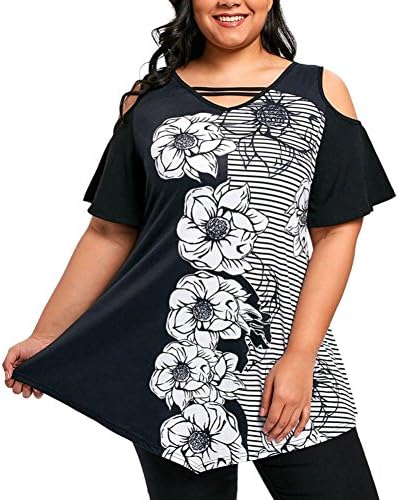 Clearance! Plus Size Blouse,Lamolory Women Print Short Sleeve Casual T Shirt Tops Blouses (Black, XXXL)