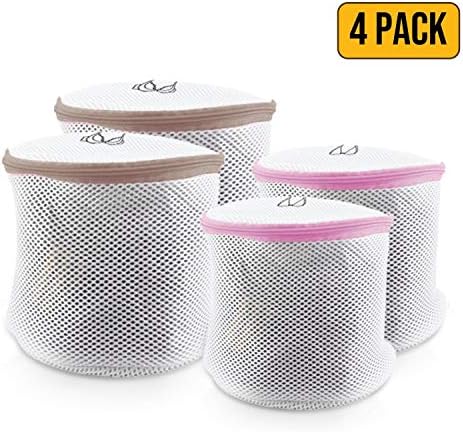 Spedalon Pack of 4 (2 Large + 2 Regular) | Mesh Laundry Bags for Delicates, Lingerie, Underwear, Socks, Polyester & Polyester Blend, Beige, Pink, 4 Bra Bags-2L + 2R