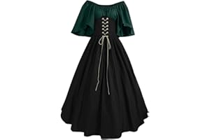 FARTEY Victorian Dress for Women Medieval Renaissance Dress with Corset Flare Sleeve Vintage Long Under Dress with Corset