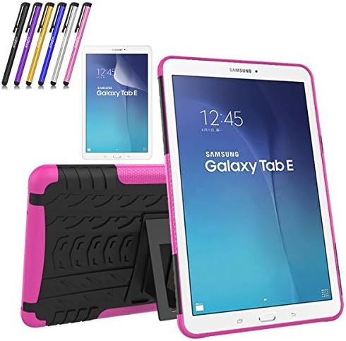Galaxy Tab E 9.6 Case, Windrew Heavy Duty Hybrid Protective Case with Kickstand Impact Resistant For Samsung Galaxy Tab E 9.6" Inch SM-T560 + Screen Protector Film and Stylus Pen (Pink)