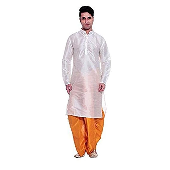Royal Men's Silk Blend Dhoti & Kurta Set_White