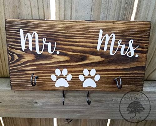Derles wood Pet hook and Key Hanger | Mr and Mrs Paw print | entry way key Leash holder | Entryway Key