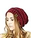 NYfashion101 Exclusive Unisex Two Tone Warm Cable Knit Thick Slouch Beanie Cap, 2 Tone Burgundy