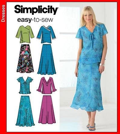 Simplicity Easy-to-Sew Pattern 4221 Women's Skirt in 2 Lengths and Pullover Tops Sizes 20W-28W