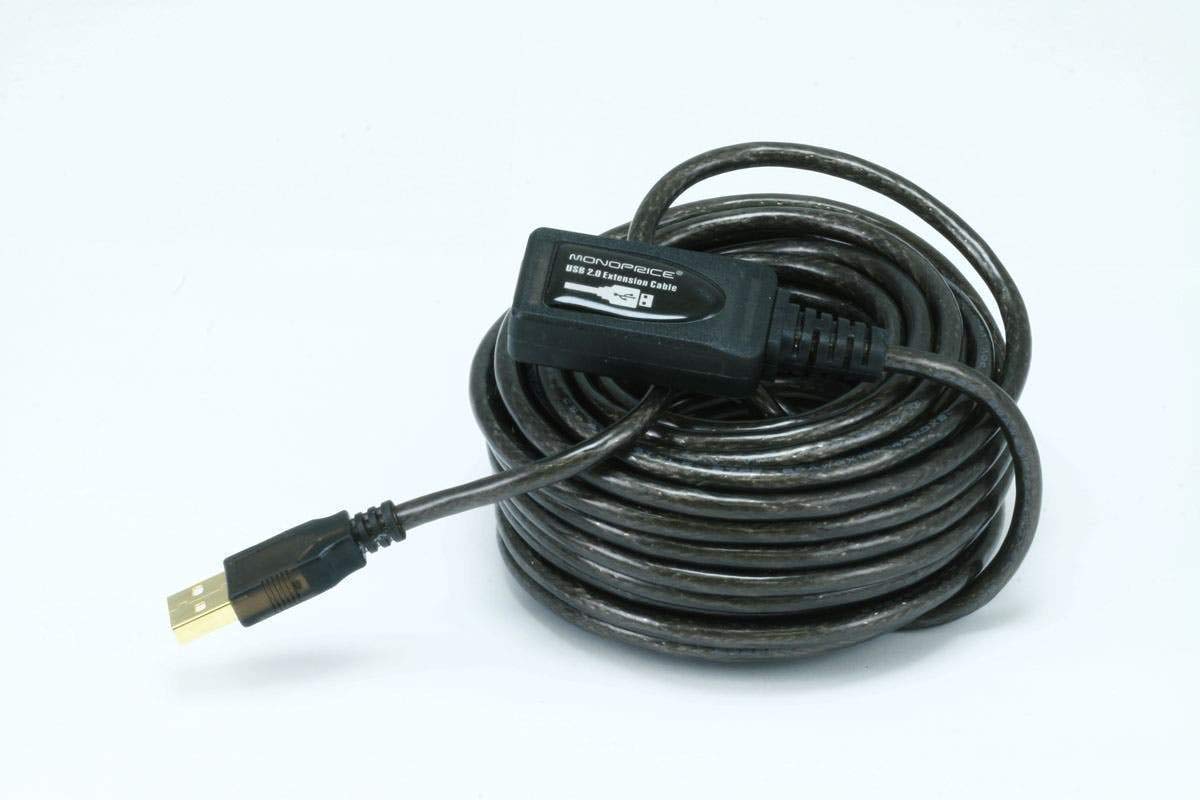 Monoprice USB 2.0 Male to Female Active Extension/Repeater Cable - Use with PlayStation, Xbox, Kinenct, Oculus VR, USB Flash Drive, Card Reader, Hard Drive, Keyboard, Printer, Camera, 32 Feet