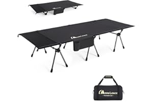 MOON LENCE Height Adjustable Camping Cot - Supports 330 lbs, Portable Folding Bed with Leg Extenders for Camping, Hiking, Sleeping, 1 Pack, Black