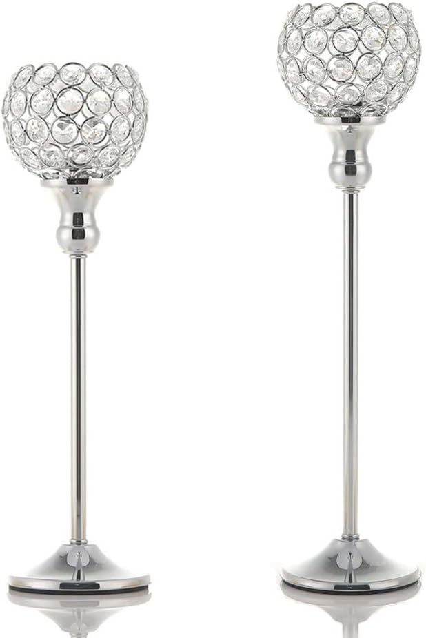 VINCIGANT Modern Silver Crystal Candle Holders/Decorative Candle Lanterns for Anniversary Celebration,Dining Room Coffee Table Decorative Centerpiece/Housewarming Gifts,Set of 2: Home & Kitchen