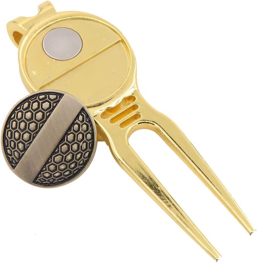 Boerni 2 in 1 Metal Golf Divot Tool, Portable Golden Golf Pitch Repairer Mark Repair Tool with Magnetic Ball Marker Golf Accessories for Repair Green Golf Lovers Men Women Golfer