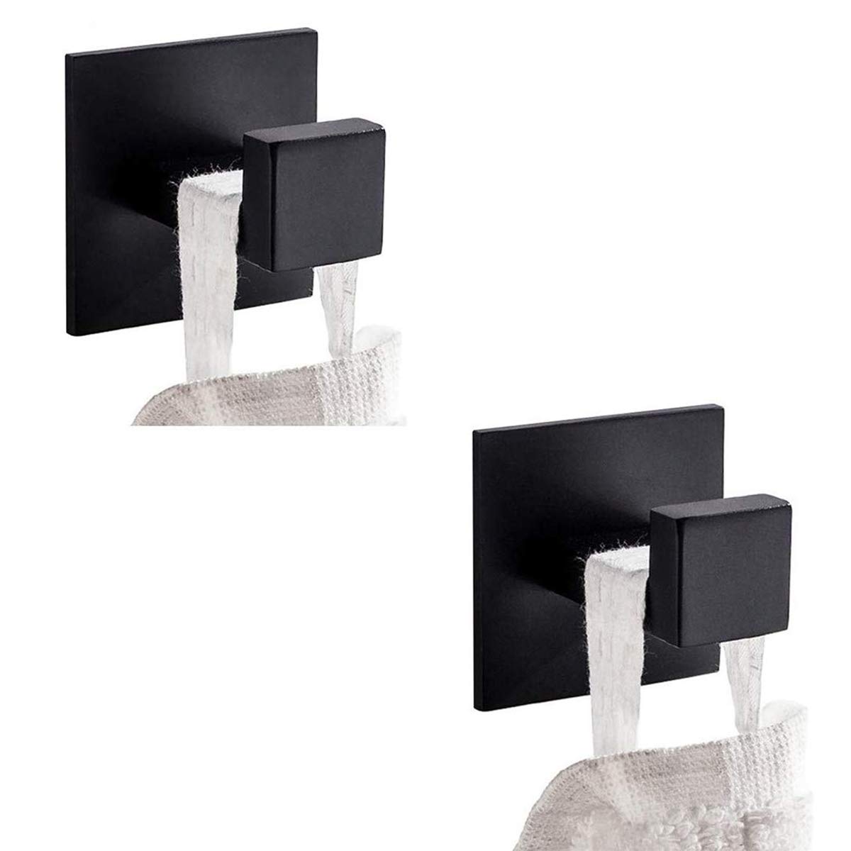 Photo 1 of Flybath Coat Hook SUS 304 Stainless Steel Towel Robe Hooks Square Bathroom Accessories Wall Mounted Self Adhesive (No Drilling), Plating Matte Black - 2 Pack