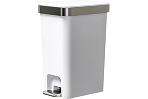 onlcuk Small Bathroom Trash Can with Lid Soft Close, 10 Liter/2.6 Gallon Slim Garbage Can-Metal Step and Press top Lid, Mini Modern Waste Basket for Toilet, Office, Bedroom,Dorm,Grayish-White