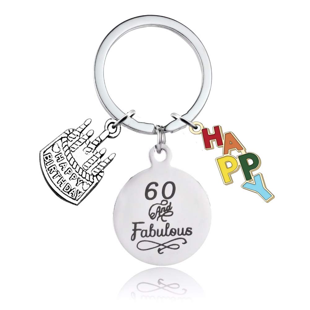Suithink 60th Happy Birthday Gift Keychain Keyring for Women Men