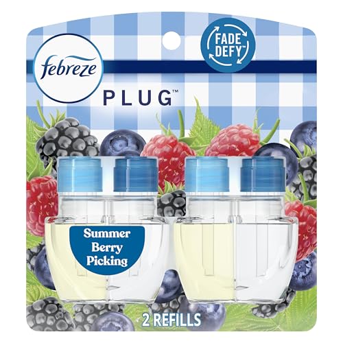 Febreze Plug In Air Freshener, Odor-Fighting Scented Oil Refill, Summer Berry Picking, 2 Refill