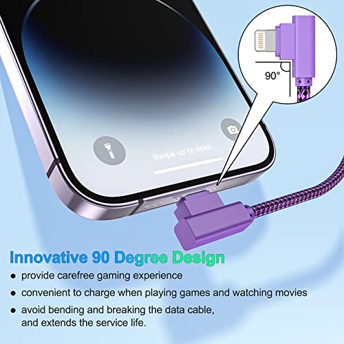 iPhone Charger 10 ft Lightning Cable [Apple MFi Certified] 3 Pack 90 Degree Fast Charging Cables Long iPhone Cord Compatible with iPhone 14/13/12/11 Pro MAX/XR/XS/8/7/Plus/6S/SE/iPad (10ft)