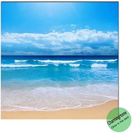 Wall Decoration for Living Room Wall - Paintings for Living Room Decor - Glow in the Dark Blue Beach Theme Decor Painting - Landscape Painting Stretched Canvas 15.74x15.74Inches-40x40cm by CharmingHome