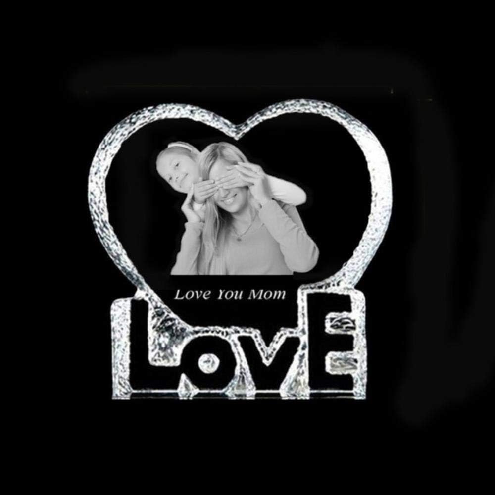 TYJ 3D Laser Engraved Personalized Photo Crystal Frame Custom Etched Picture Glass Heart Iceberg,Laser Engraved,10 cm x 10 cm