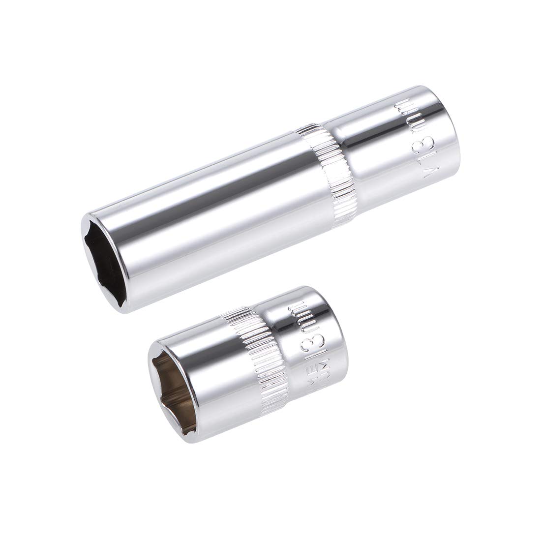sourcing map 3/8-Inch Drive by 13mm Deep and Shallow Socket Set of 2 Pcs, Cr-V, 6-Point, Metric