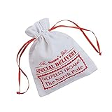 Christmas canvas bags with drawstring - 12 pack -Santa's special delivery express from the North Pole