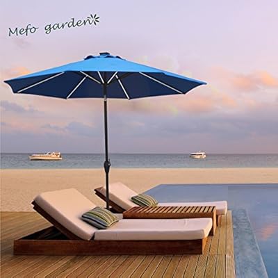 Amazon Com Mefo Garden 9 Ft Patio Market Umbrella Outdoor Aluminum With Solar Led Strips Crank Handle Blue Garden Outdoor