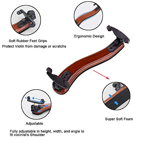ACCOCO Imitation Wood Grain Violin Shoulder Rest with Collapsible for 3/4 4/4 Violin Fiddle and 13" 14" Viola, Including a Violin Practice Mute - Thumbnail 4