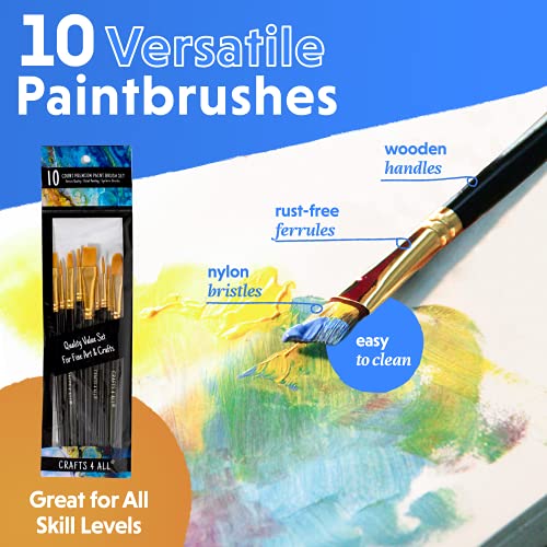 Crafts 4 All Acrylic Paint Brushes Pack of 10 Professional, Wide and