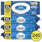 Cottonelle FreshCare Flushable Wipes for Adults, Extra Large, Alcohol Free, 4 Flip-Top Packs of 60 Wet Wipes (240 Wipes Total)