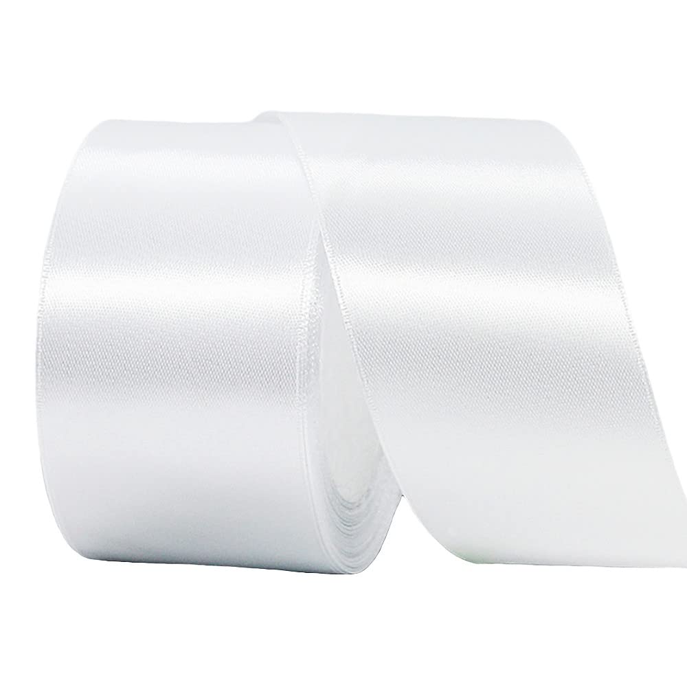 50mm Wide Thick White Ribbon for Gift Wrapping,22m 2Inch Large Fabric Satin Ribbon White Bow for Gift Wrapping,Ribbons for Crafting,Hair,Bouquets,Wedding,Car,Presents,Cake,Christmas Decorations