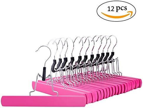 Jetdio 12-Pack Wooden Solid Hangers, Non Slip Collection Pants Hanger for Pant, Skirt and Trouser, Hair Extension Hanger, Pink