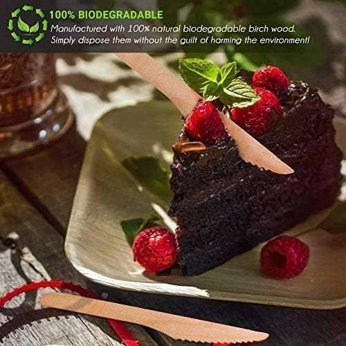 MATANA 200 Premium Wooden Knives 16cm, Serrated Wood Knife Cutlery for BBQs Picnics, Weddings, Parties & Catering - Image 3